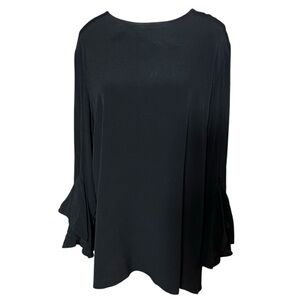 Blaque Label Women's Black Flowy Long Flutter Sleeve Blouse With Back Keyhole. L